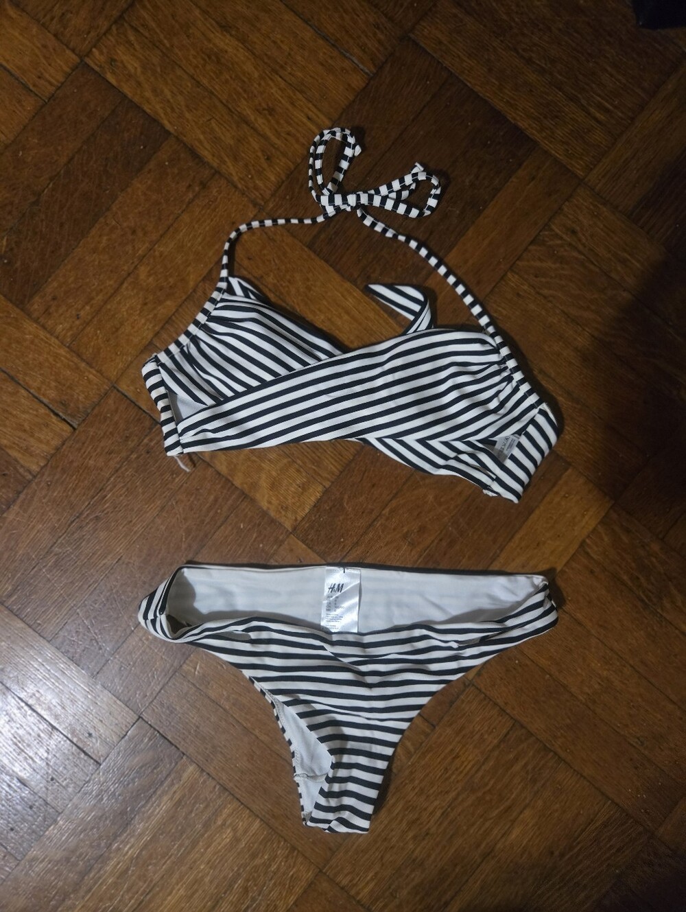 H&M Black & White Striped Bikini Sz 6